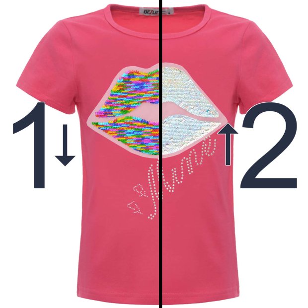 Mädchen Wende Pailletten T-Shirt mit einem Kmisso Motiv Pink 146