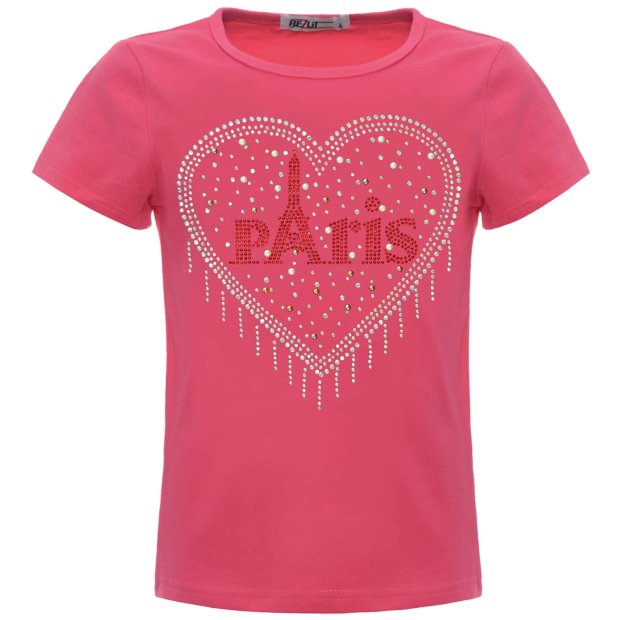 Mädchen Sommer Shirt mit Glitzersteinchen im Herz-Motive Pink 104
