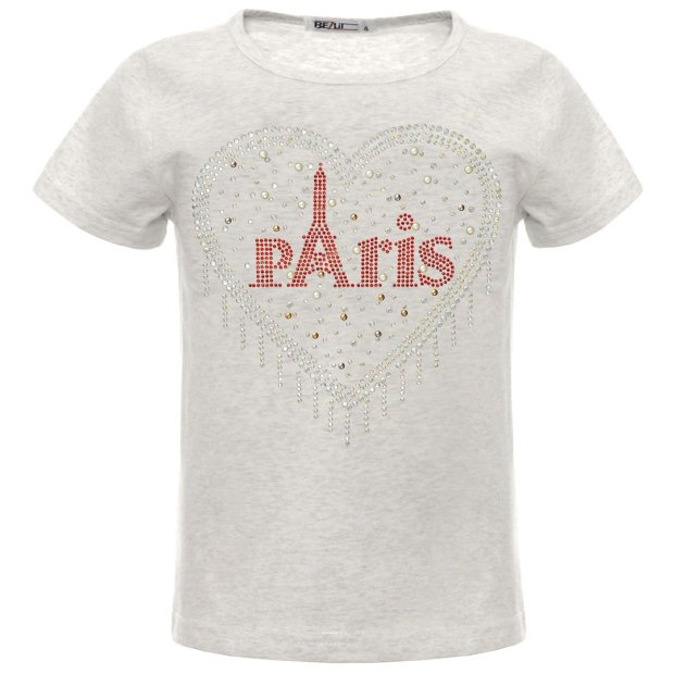Mädchen Sommer Shirt mit Glitzersteinchen im Herz-Motive Grau 158