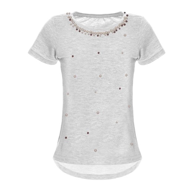 Mädchen T-Shirt mit Kunst-Perlen  Grau 104