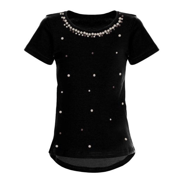 Mädchen T-Shirt mit Kunst-Perlen  Schwarz 128