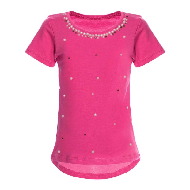 Mädchen T-Shirt mit Kunst-Perlen  Pink 128