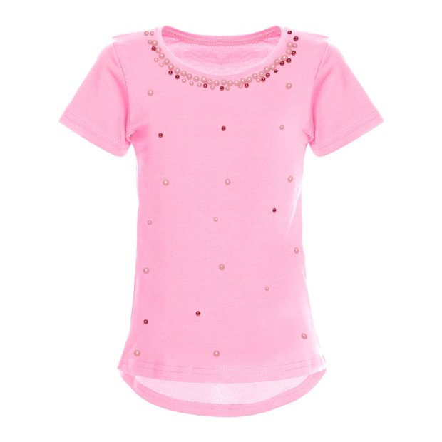 Mädchen T-Shirt mit Kunst-Perlen  Rosa 152