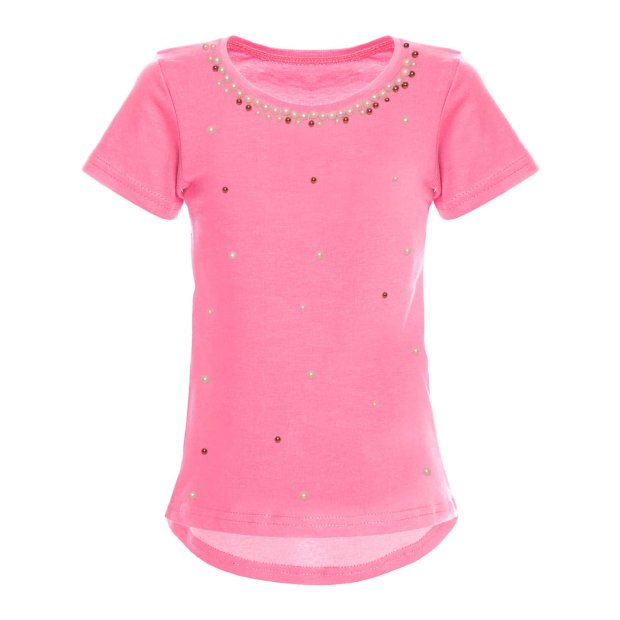 Mädchen T-Shirt mit Kunst-Perlen  Dunkelrosa 164