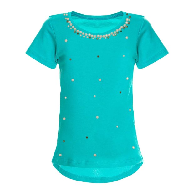 Mädchen T-Shirt mit Kunst-Perlen  Türkis 152