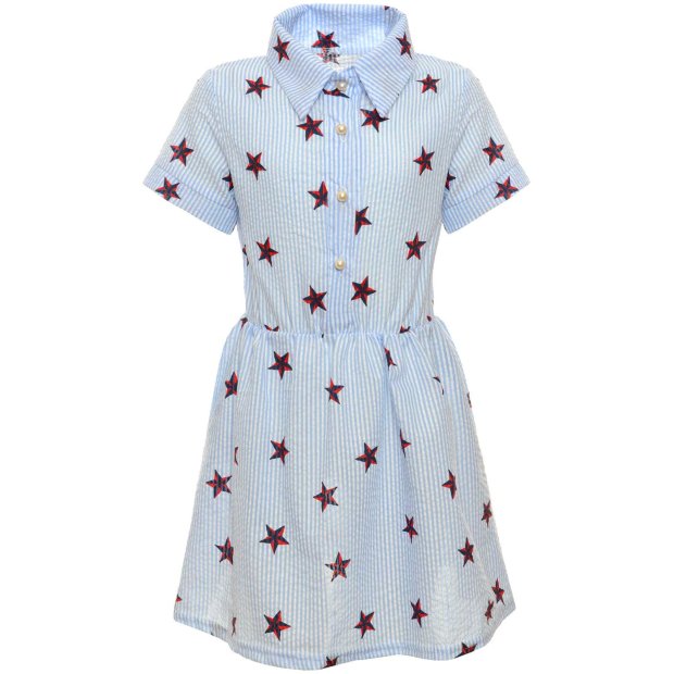 Mädchen Sommer Blusenkleid mit Sternchen Blau 140