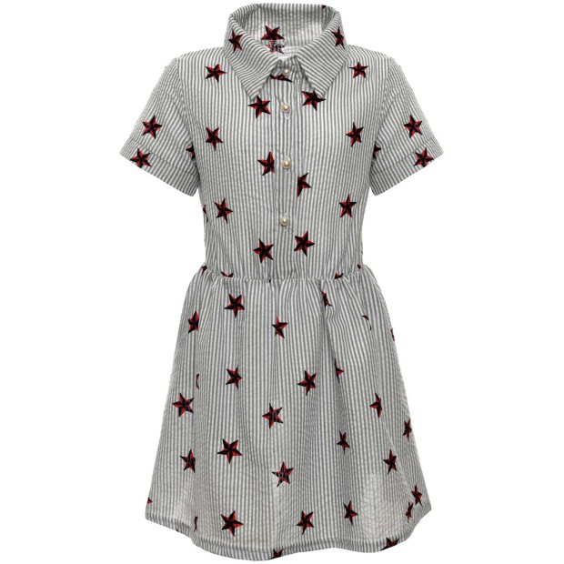 Mädchen Sommer Blusenkleid mit Sternchen Grau 152