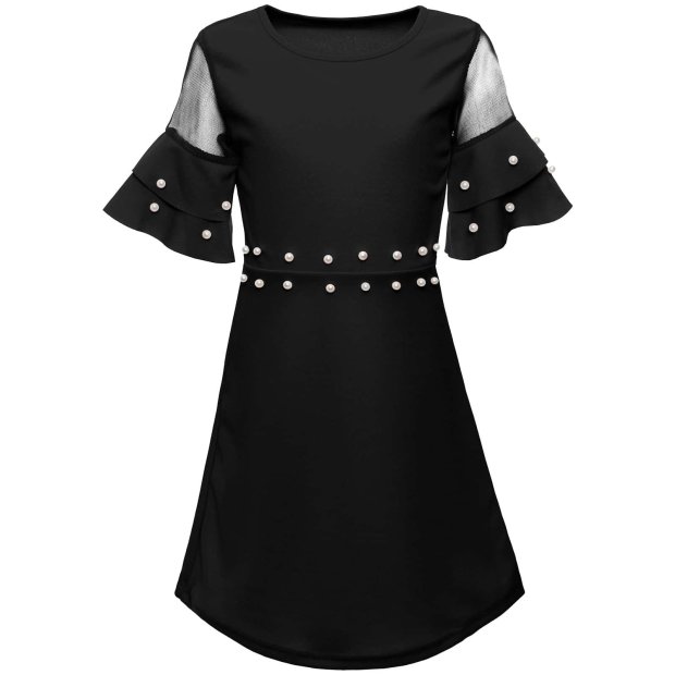 Mädchen Sommer Kleid mit Kunstperlen Schwarz 104