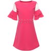 Mädchen Sommer Kleid mit Kunstperlen Pink 134