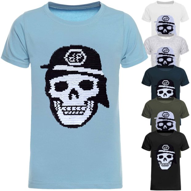Jungen T-Shirt mit coolen Totenkopf Wende Pailletten Motiv