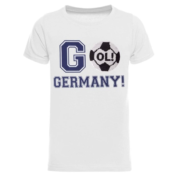 Jungen EM 2024 T-Shirt GO Germany Wende Pailletten Weiß 140