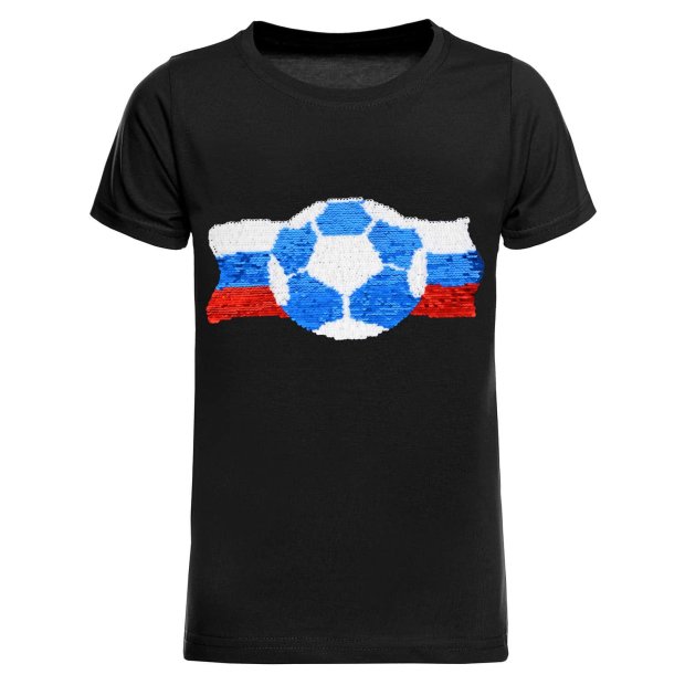 Jungen Wende Pailletten Russland Shirt mit Fussball EM 2024 Schwarz 104