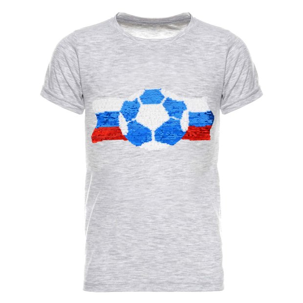 Jungen Wende Pailletten Russland Shirt mit Fussball EM 2024 Grau 116