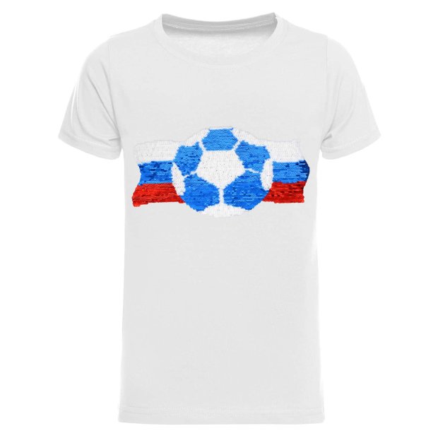 Jungen Wende Pailletten Russland Shirt mit Fussball EM 2024 Weiß 152