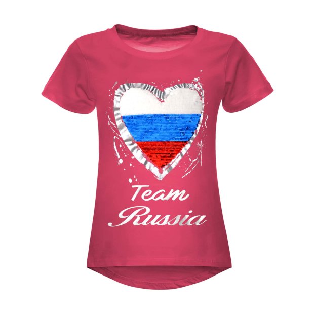 Mädchen Wende Pailletten Russland T Shirt mit Herz EM 2024 Pink 152