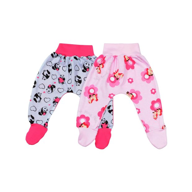 Baby Mädchen Strampelhose 2er Pack Rosa Pferd und Pink Panda 74