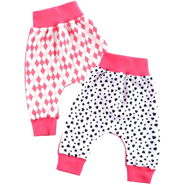 Baby Mädchen Stoffhose 2er Pack Herz pink und Karro Pink 80
