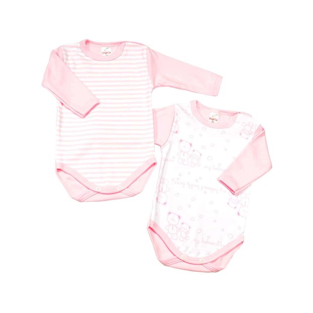 Baby Mädchen Langarm Body 2er Pack Bär rosa und Gestreift rosa 104