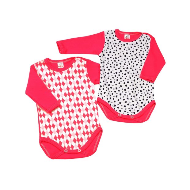 Baby Mädchen Langarm Body 2er Pack Herz Pink und Karo Pink 68