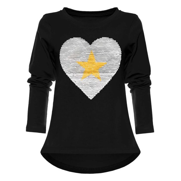 Mädchen Wendepailletten Shirt mit Herz Motiv Schwarz 104