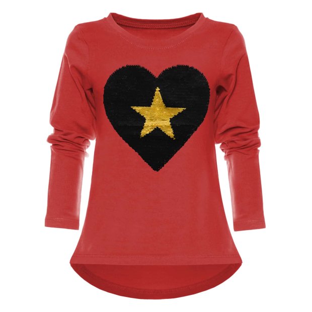 Mädchen Wendepailletten Shirt mit Herz Motiv Rot 104