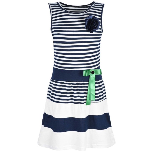 Mädchen Sommer Kleid gestreift mit Schleife Blau 104