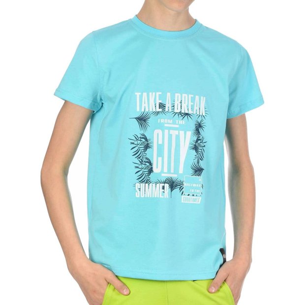 Jungen T-Shirt mit Take a break Türkis 104/110