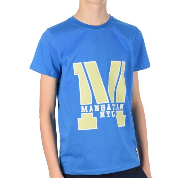 Jungen T-Shirt mit Manhatan Blau 116/122
