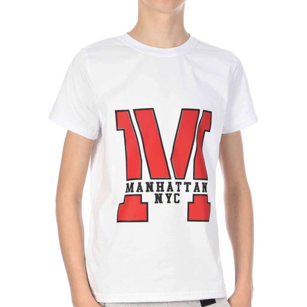 Jungen T-Shirt mit Manhatan Weiß 116/122