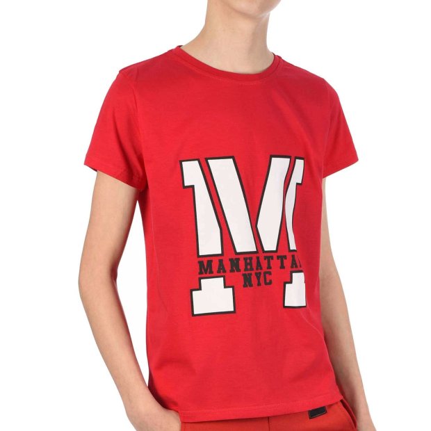 Jungen T-Shirt mit Manhatan Rot 152/158