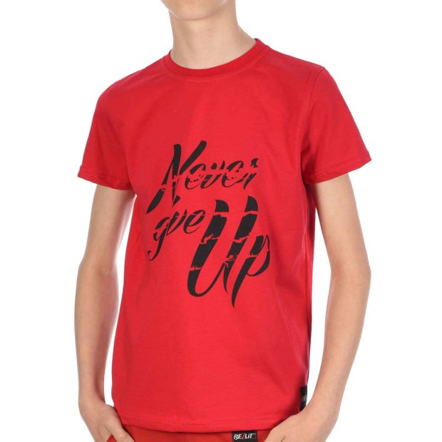 Jungen T-Shirt mit Never Give Up Rot 104-110