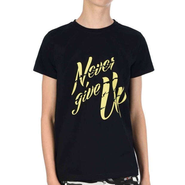 Jungen T-Shirt mit Never Give Up Schwarz-Gelb 104-110