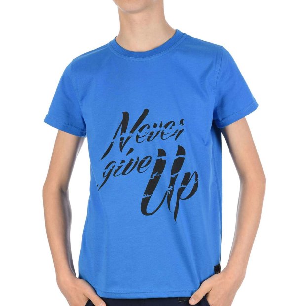 Jungen T-Shirt mit Never Give Up Blau 104-110