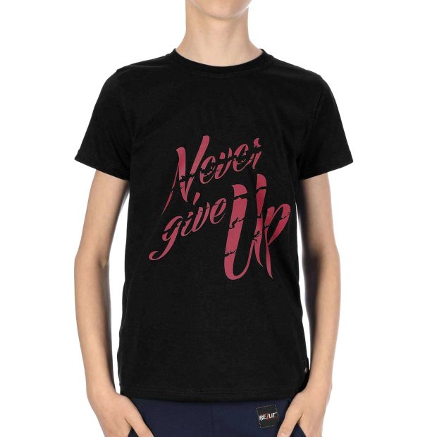 Jungen T-Shirt mit Never Give Up Schwarz 128-134