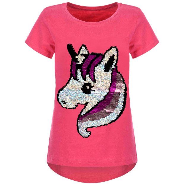 T-Shirt mit Einhorn Motiv mit Wendepailletten-Einhorn Pink 134