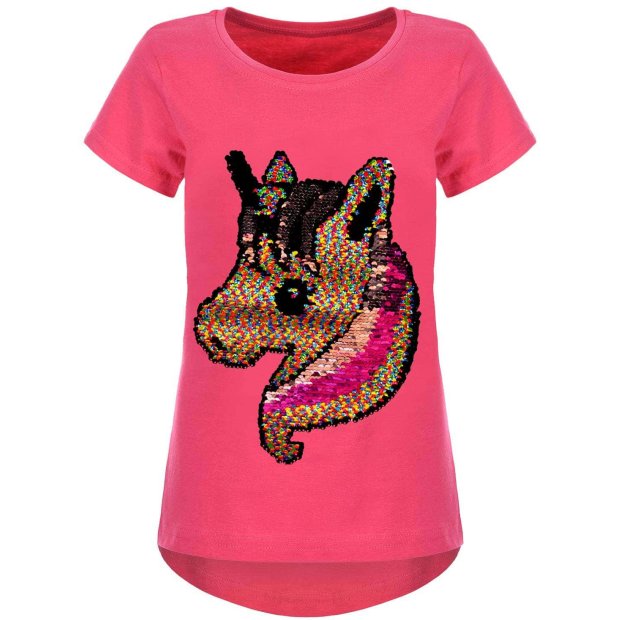 T-Shirt mit Einhorn Motiv aus Wendepailletten Pink 146