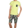 Jungen Sommer Set T-Shirt und Cargo Shorts Hellgrün / Olive Camouflage 104/110