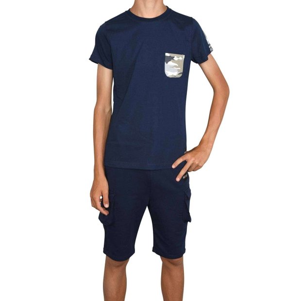 Jungen Sommer Set T-Shirt und Cargo Shorts Navy / Navy 128/134