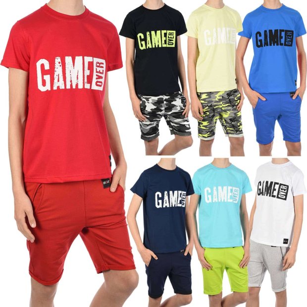Jungen Sommer Set T-Shirt GAME OVER und Stoff Shorts