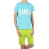 Jungen Sommer Set T-Shirt GAME OVER und Stoff Shorts Türkis / Grün 128/134