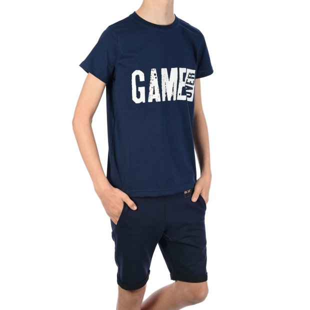 Jungen Sommer Set T-Shirt GAME OVER und Stoff Shorts Navy / Navy 104/110