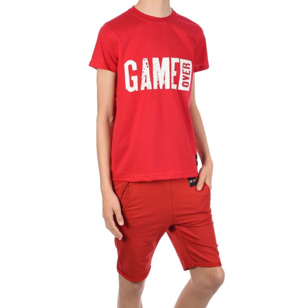 Jungen Sommer Set T-Shirt GAME OVER und Stoff Shorts Rot / Rot 140/146
