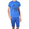 Jungen Sommer Set T-Shirt NEVER GIVE UP und Stoff Shorts Blau / Blau 116/122