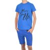 Jungen Sommer Set T-Shirt NEVER GIVE UP und Stoff Shorts Blau / Blau 152/158