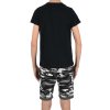 Jungen Sommer Set T-Shirt NEVER GIVE UP und Stoff Shorts Schwarz / Camouflage 128/134