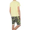 Jungen Sommer Set T-Shirt NEVER GIVE UP und Stoff Shorts Gelb / Grün Camouflage 104/110