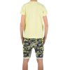 Jungen Sommer Set T-Shirt NEVER GIVE UP und Stoff Shorts Gelb / Grün Camouflage 116/122