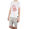 Jungen Sommer Set T-Shirt NEVER GIVE UP und Stoff Shorts Weiß / Grau 116/122