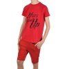 Jungen Sommer Set T-Shirt NEVER GIVE UP und Stoff Shorts Rot / Rot 164