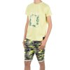 Jungen Sommer Set T-Shirt Take a break und Stoff Shorts Gelb / Grün Camouflage 104/110